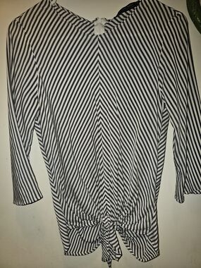Zara Basic Striped Blouse Whimsy Goth Nautical Tie Front V-neck Shirt Top Xs